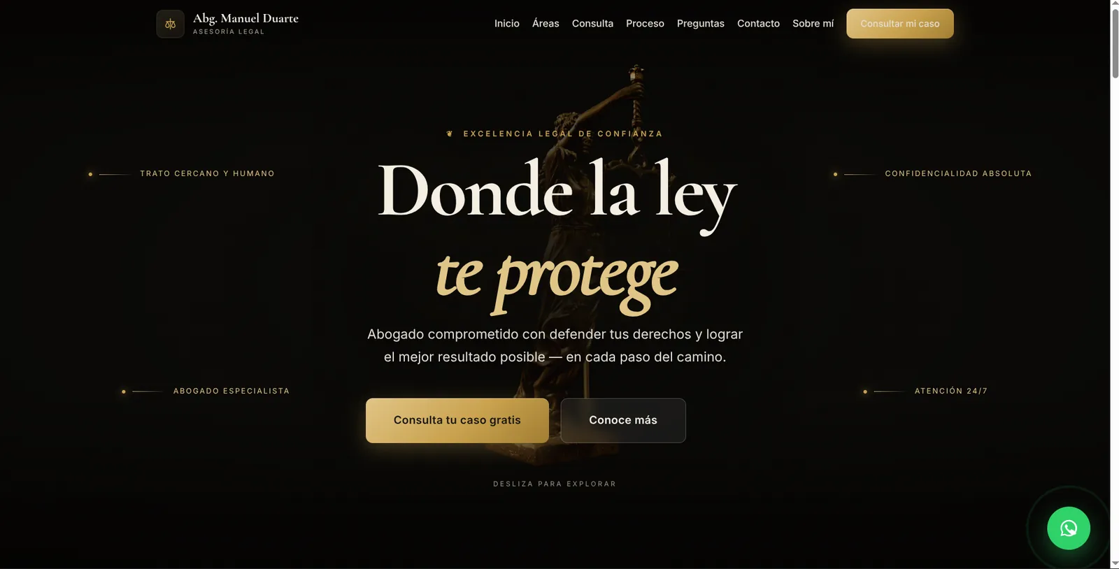 Captura de la web del abogado Manuel Duarte: sitio profesional de un despacho legal.
