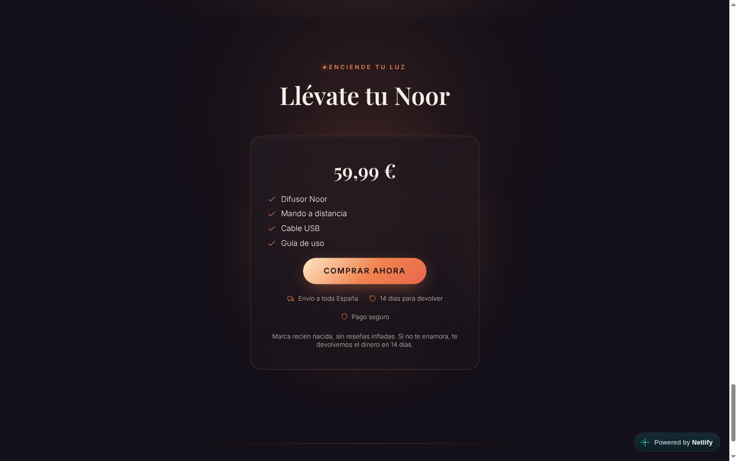 Bloque de compra "Llévate tu Noor" con precio de 59,99 € y botón Comprar ahora